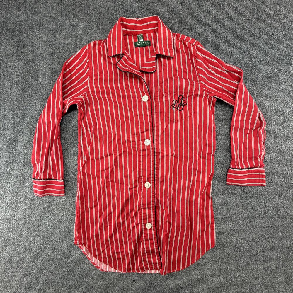 Lauren Ralph Lauren Sleepshirt Womens Small Red Stripe Flannel Button Chemise